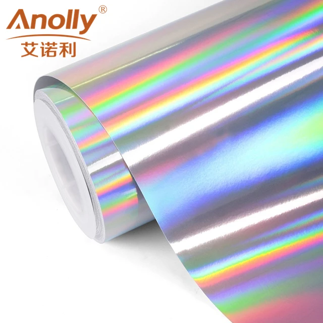 Anolly high premium laser color cutting vinyl holographic die cut vinyl logo sticker for cutter machine