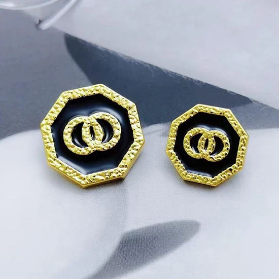 Custom design embossed logo octagon gold color black metal zinc alloy sewing women coat shank button