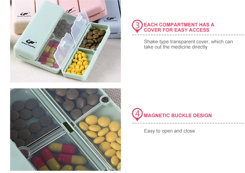 Wholesale Pp Plastic 7 Grids Folding Design Portable Magnetic Weekly Pill Box