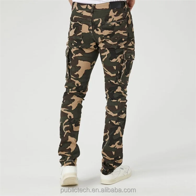 Custom Skinny Canvas Straight Hiking Ripstop Camo Pants Mens Slim Fit Cargo Camouflage Cargo Sweatpants
