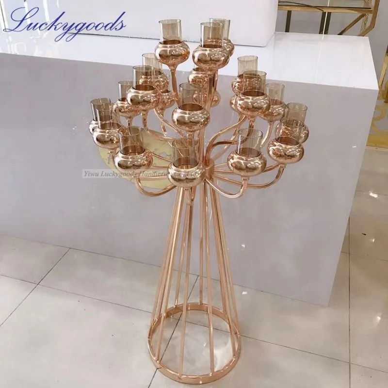 LG20181227-6 new product 21 arms decoration crystal candelabra wedding table centerpiece glass candle holder