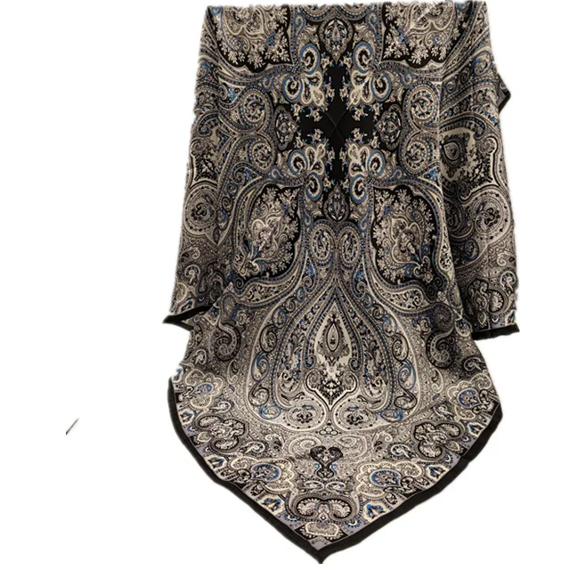 custom high quality fashion designer women printed cotton silk satin ethnic scarves & shawls