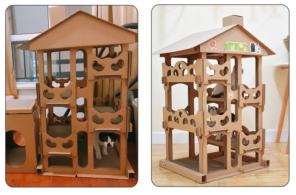 Pet cat toy big corrugated paper house climbing frame for cat jumping