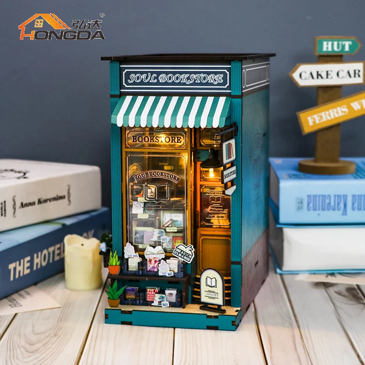 Hot Selling M2314 Soul Bookstore Diy Miniature Book Nook Kit Handmade 3D Wooden Book Nook With Light