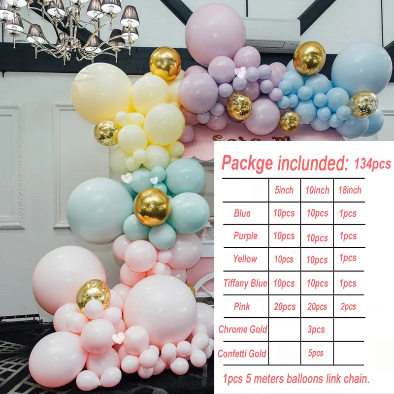 162pcs Pastel Balloons Garland Kit Candy Macaron Rainbow 1st Birthday Party Balloon Arch Set Wedding Party Supplies