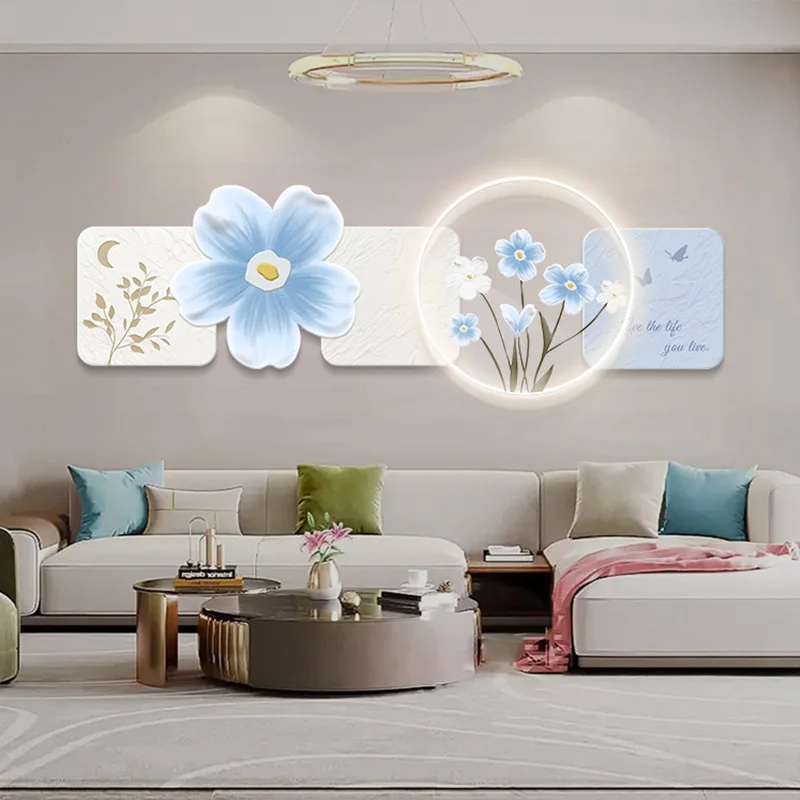 Modern Simple Living Room Decorative Painting Crystal Porcelain Painting Wall Art LED Light Painting Home Decoration