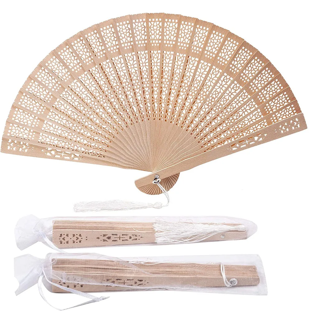 Personalized Wooden Fan White Color China Wedding Party Fan Souvenirs For Guests With Organza Bag Printed Engraved Logo On Ribs
