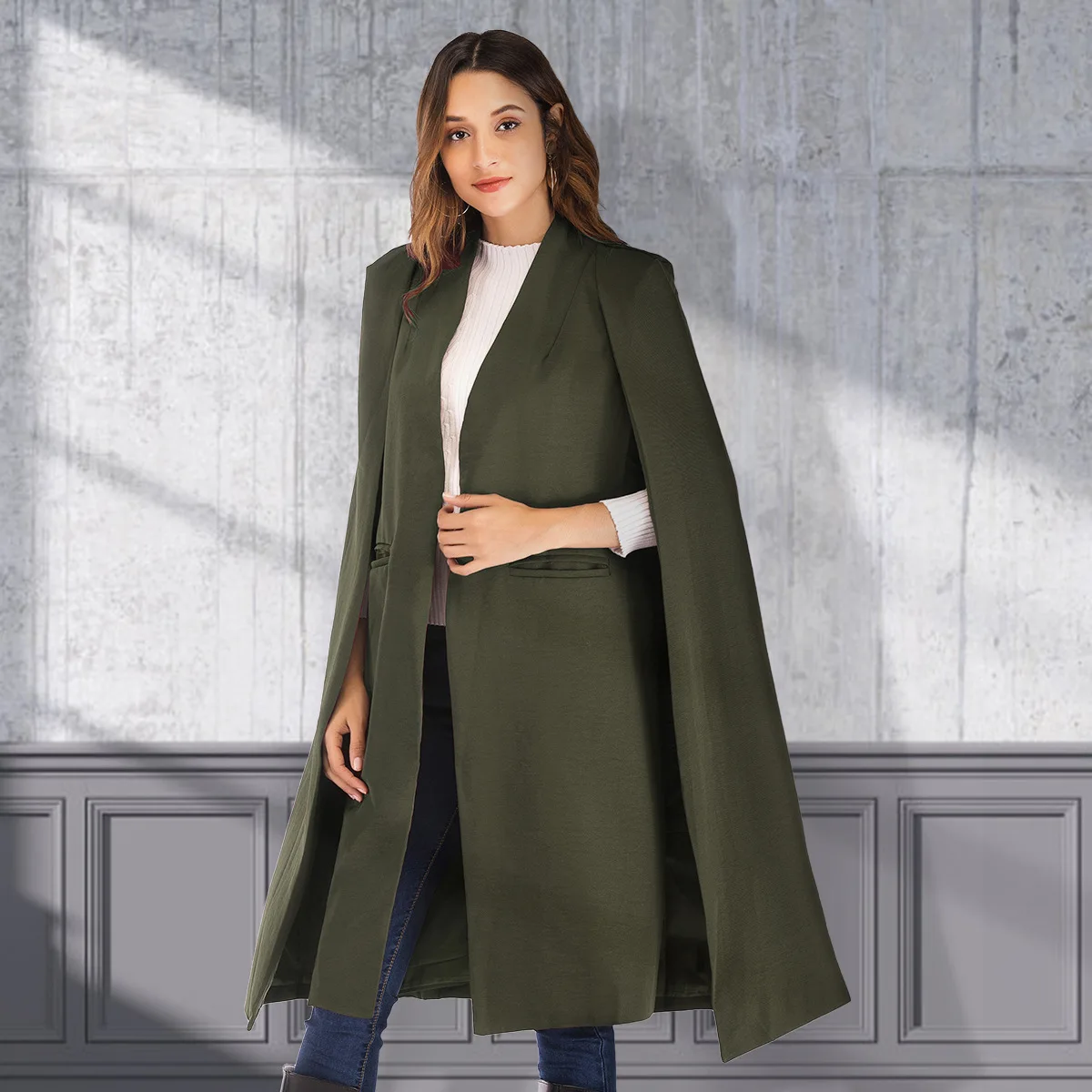 European design JTF wholesale office lady longer women spring red cloak poncho zipper jacket women