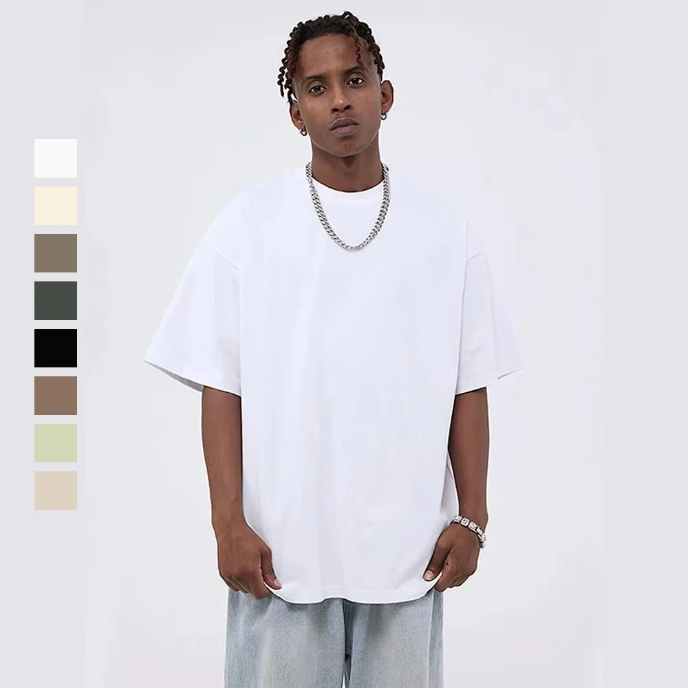 High Quality 250gsm Oversized Men Streetwear Tshirt Wholesale 100% Cotton Blanks Thick Collar T Shirt