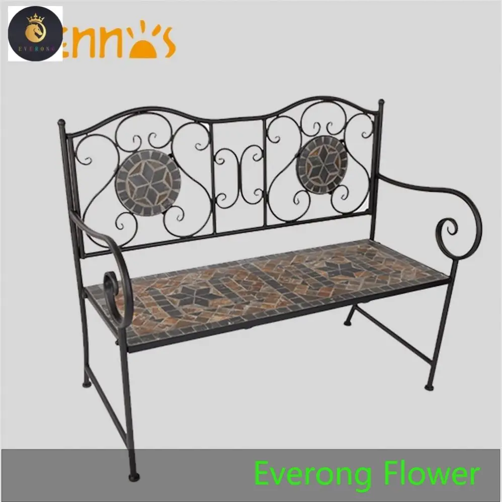 Popular Outdoor Garden Metal Frame Stone Mosaic Bench