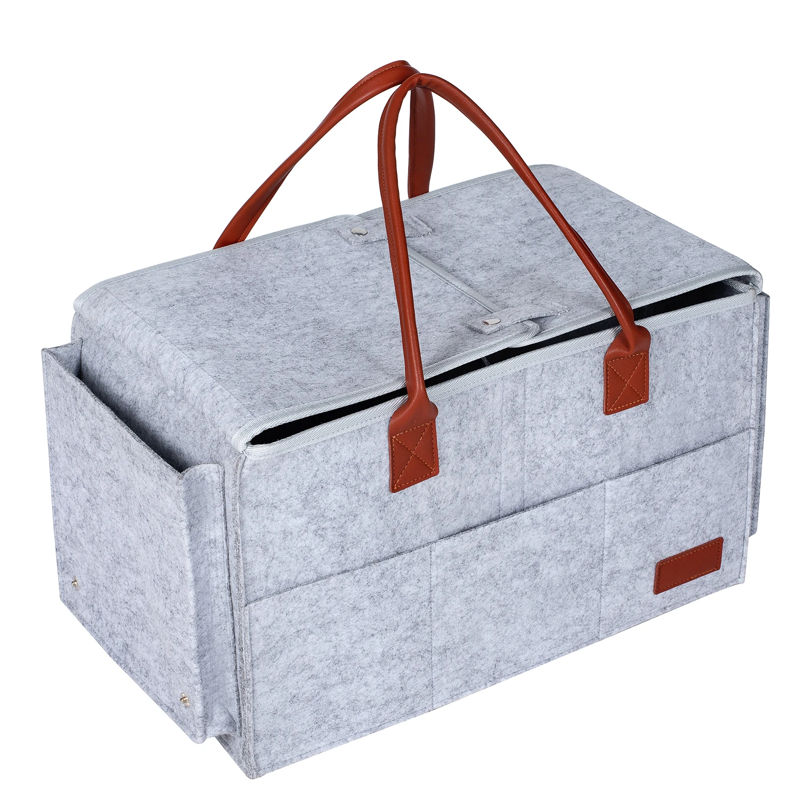 QJMAX Portable Felt Baby Diaper Caddy Organizer For Boy Tote Bag With Changing Pad