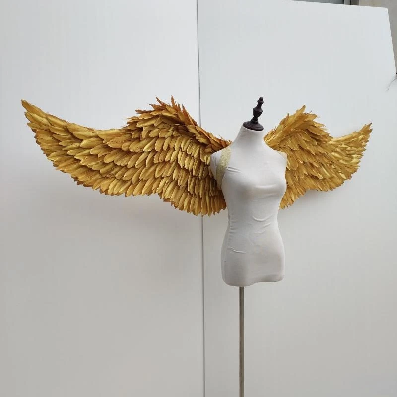 Model show props angel wings adult golden large hand made feather angel wings