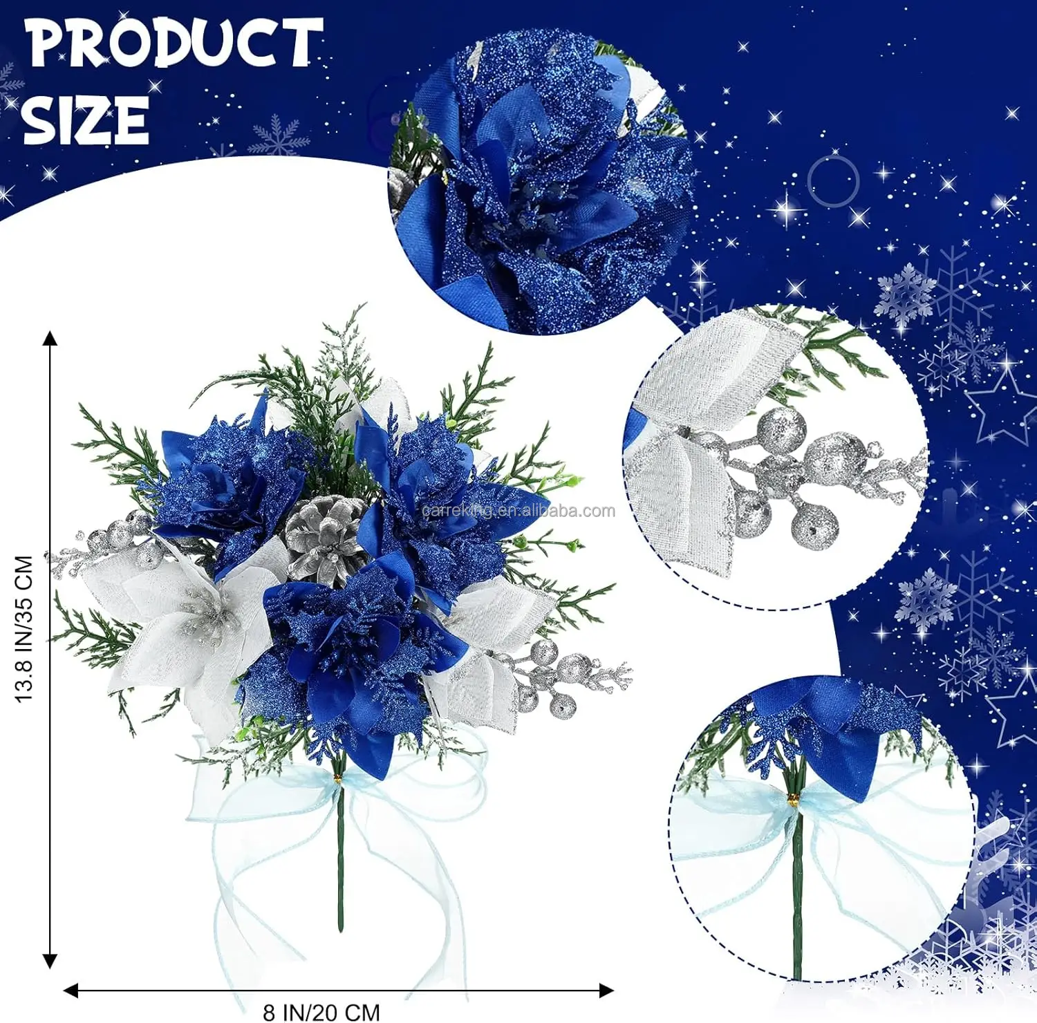 13.8 Inch Faux Velvet Poinsettia Berry Xmas Bush for Indoor Outdoor Christmas Tree Ornament Home Porch Decor