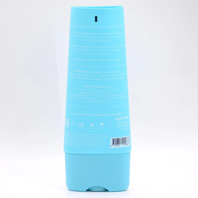 Customized color 150ml coconut oil and lactic acid facial cleanser super oval plastic tube oval tube with disc top cap