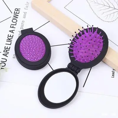 
Custom Logo Travel Compact Folding Pocket Mini detangling Hair Brush with Mirror 