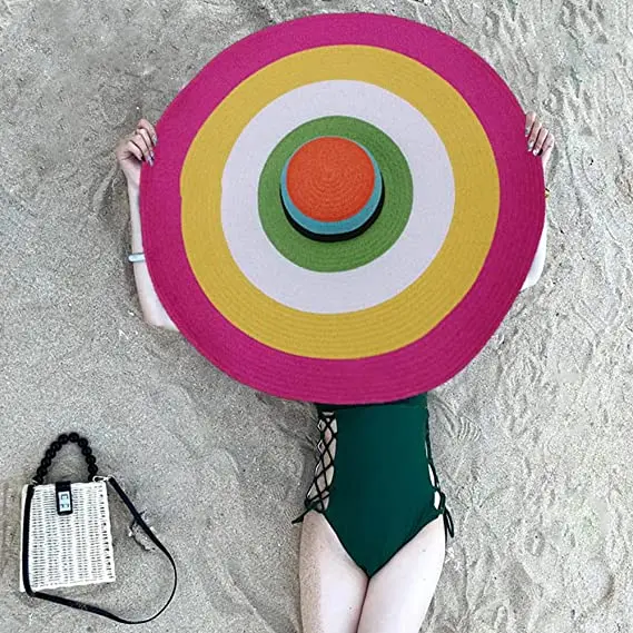 Sun Oversized Wide Brim Beach Caps Rainbow Striped Straw Hat Sunshade for Sun Visor Hats for Women Street Shooting Ladies cap