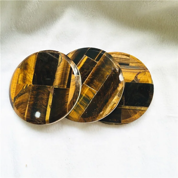 Roundness Coasters crystal coaster tiger eye quartz slices Tea Cup Pad