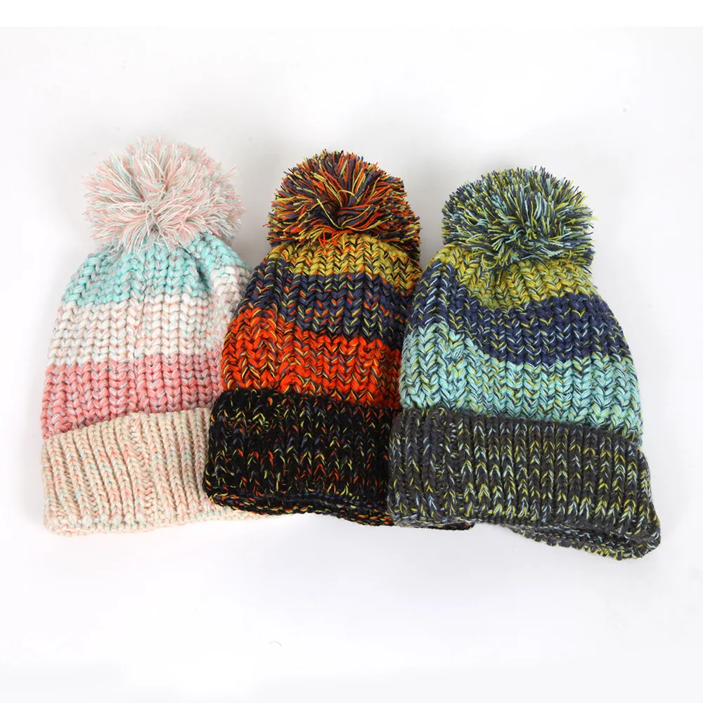 Rainbow autumn winter knitted woolen custom logo print embroidered acrylic assorted Color wholesale unisex Warm cuffed Beanies