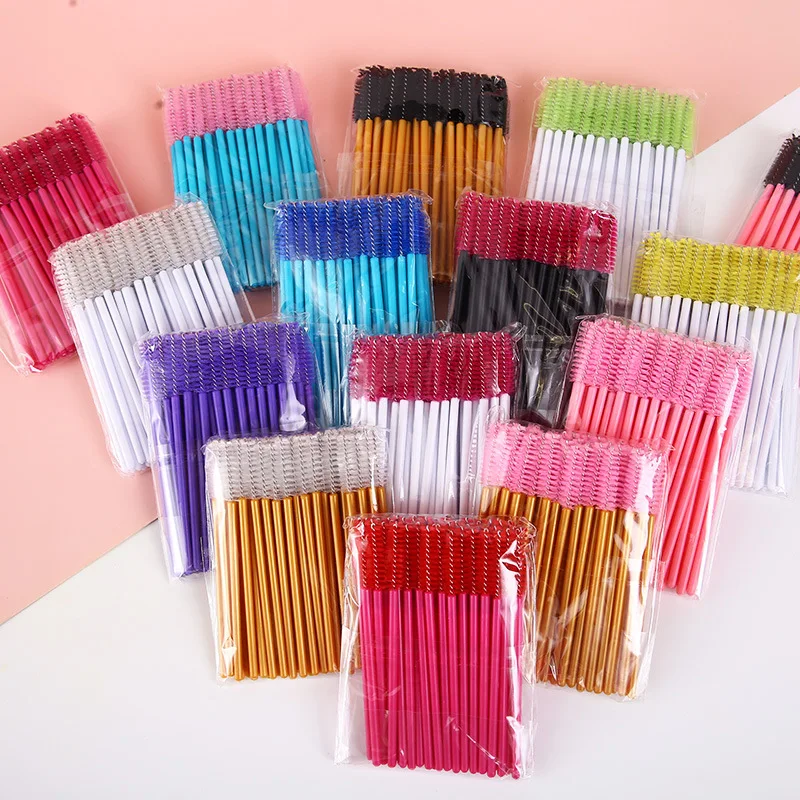 IRISMANLI 50pcs/bag  Wholesale New Design Colorful Disposable Eyelash Extensions Curler Brushes Black Handle Eyelashes Brush
