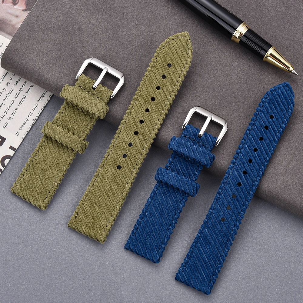 JUELONG Customized Color 18mm 20mm 22mm Colorful Corduroy Watch Strap Soft Braided Fabric Watch Bracelet Cotton Watch Band