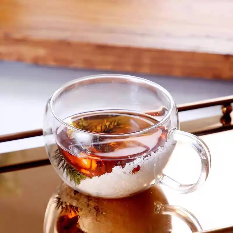 Popular 300ml Eco Friendly Milk Coffee Mugs Double Wall Coffee Cups Christmas Snow Tea Cups Glass Coffee Mug with Handle