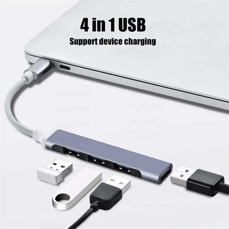 Mini USB Hub Extensions Powered Support USB-C Splitter 4 Ports 3.0 Type C to USB 3.0 Hub Adapter