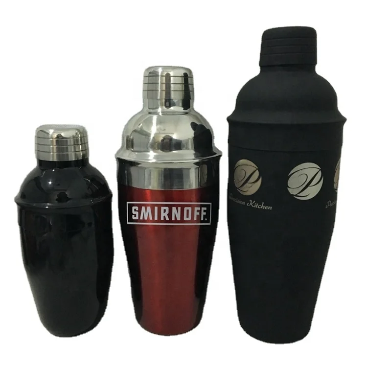 250/350/550/600/750ml Stainless Steel Bar Metallic Rubber Soft Painted Cocktail Drinking Martini Shaker Mixer+Customized Logo
