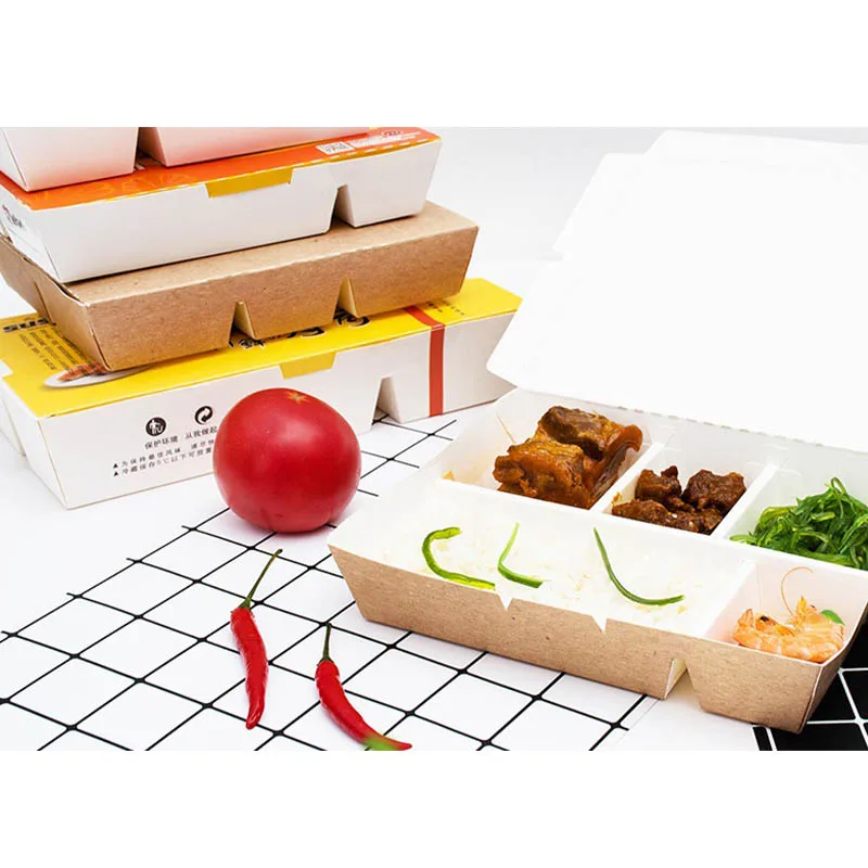 2 Compartments Disposable Lunch Box Food Grade Paper Packaging for Take Away Fast Food Noodles Salad Fried Chicken Other Dishes