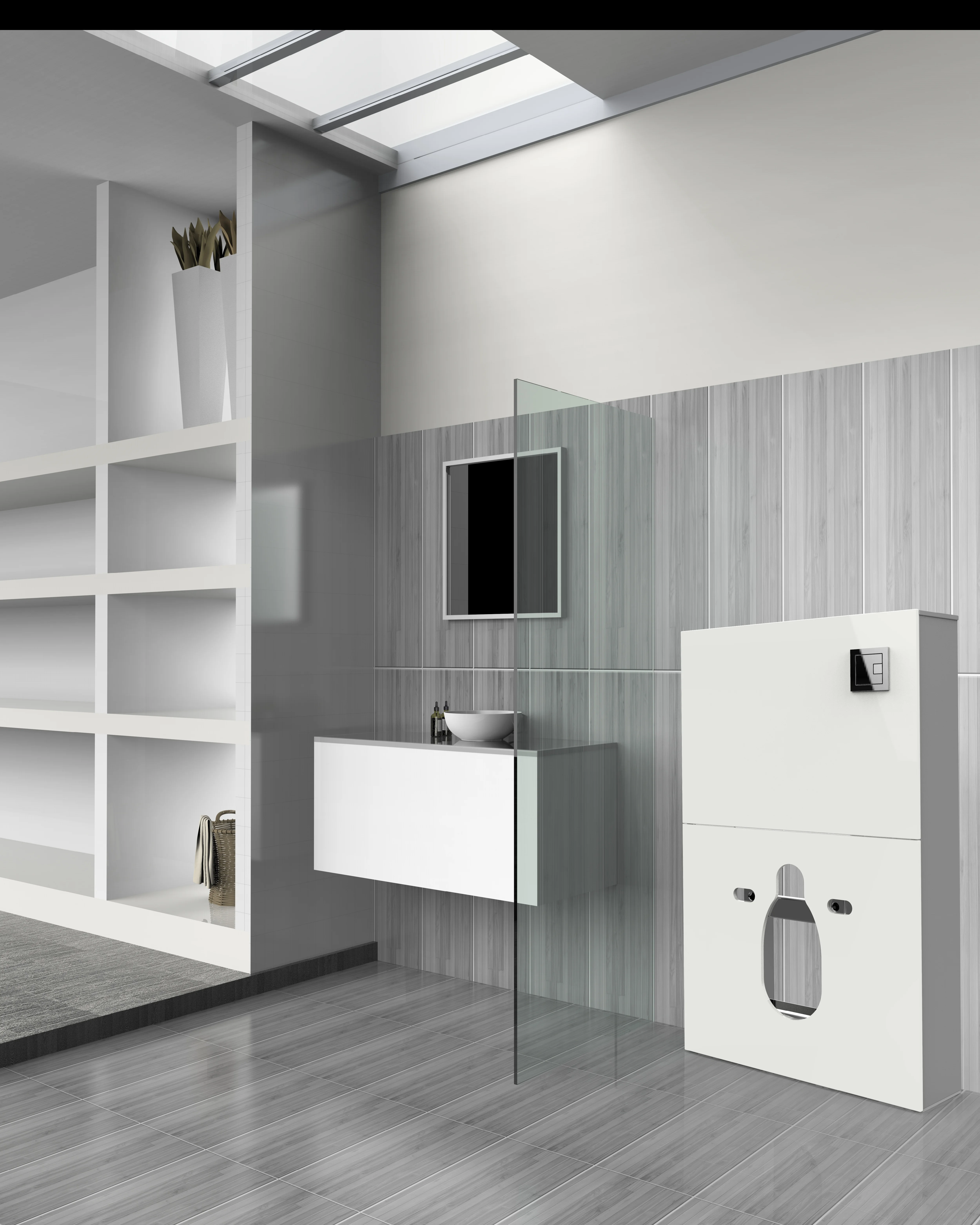 OEM Customized Modern bathroom Wall Mounted Tempering Glass Low Penumatic Cabinet Cistern Flushing Tank Two Piece Design