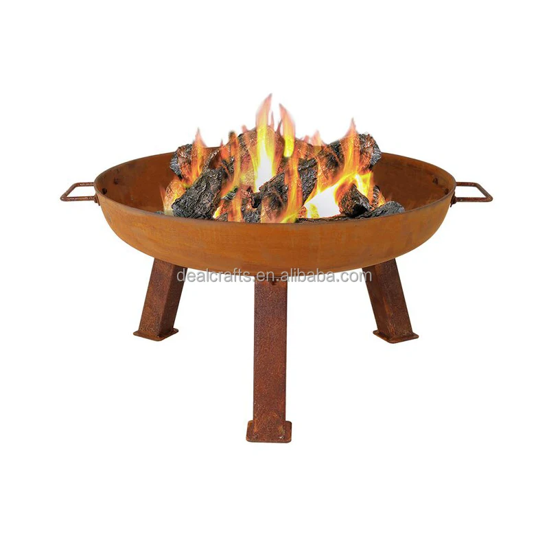 Rustic fire pit garden fireplace rust fire bowl with stand legs and handles