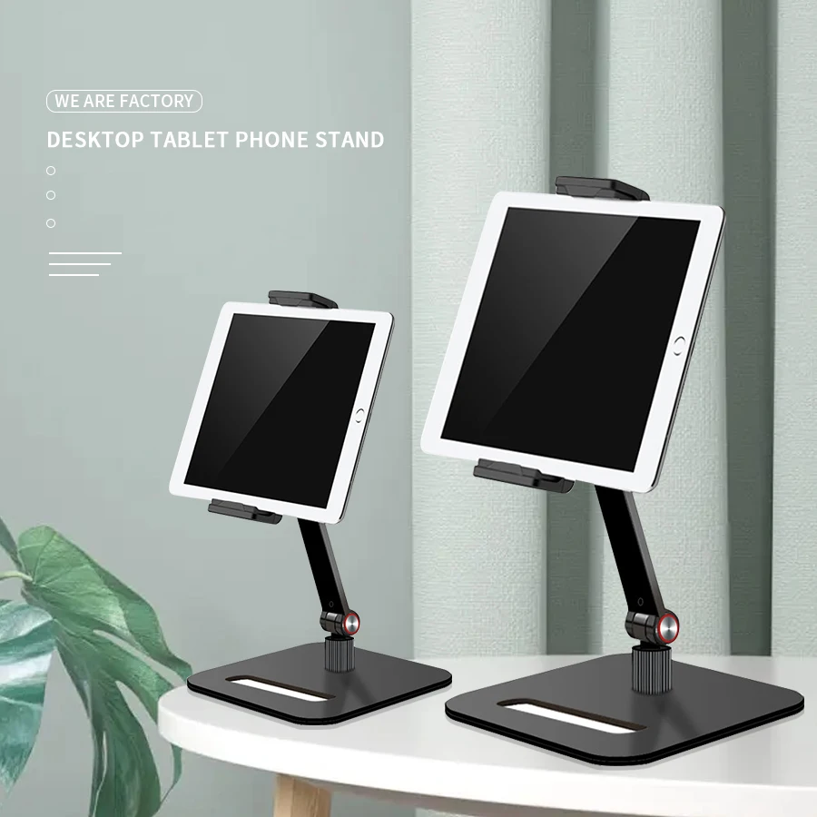 Double arm design flexible swivel adjustable desktop tablet stand aluminium foldable phone stand