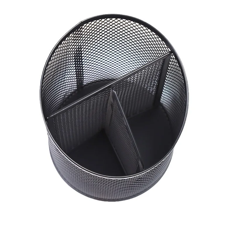 High Quality Mesh Office Organizer Pen Holder Black/Silver Metal Revolving Pen Holder for Promotion