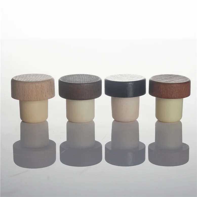  Customized luxury wooden bottle stopper T shape gin whiskey spirits whisky synthetic cork vodka