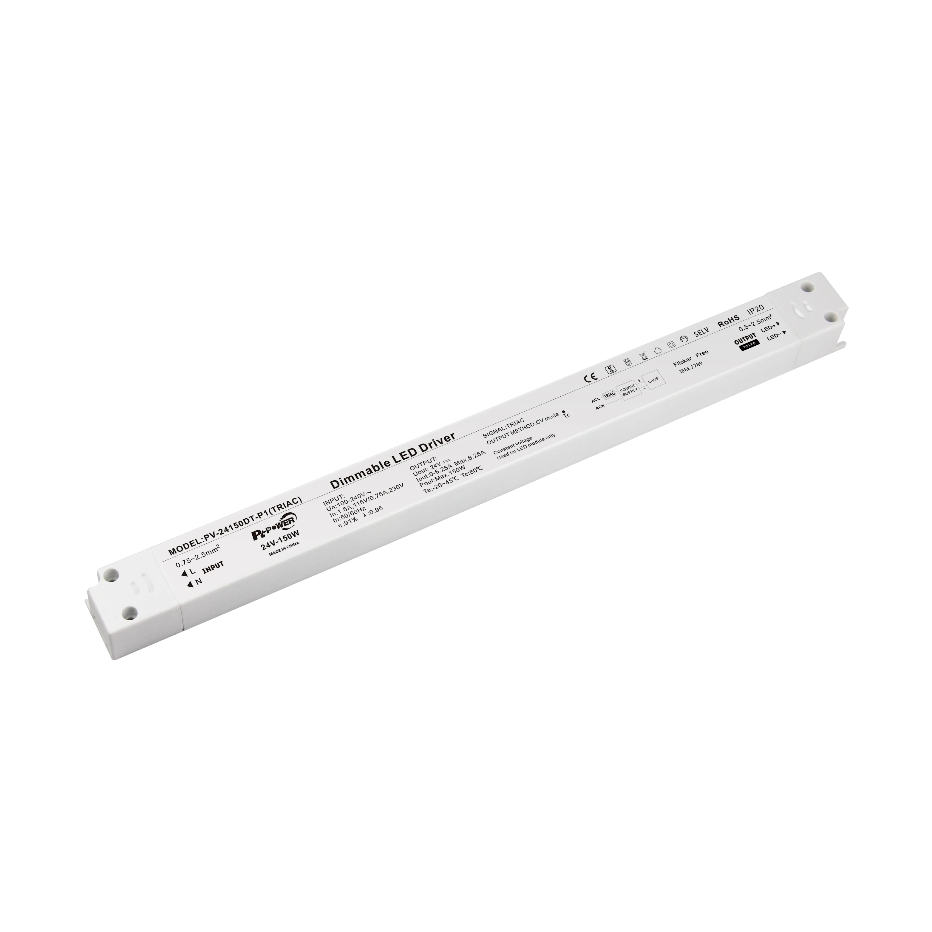 24V 150W 100-240V AC to DC Triac Dimmable LED Driver Constant Voltage Led Power Supply