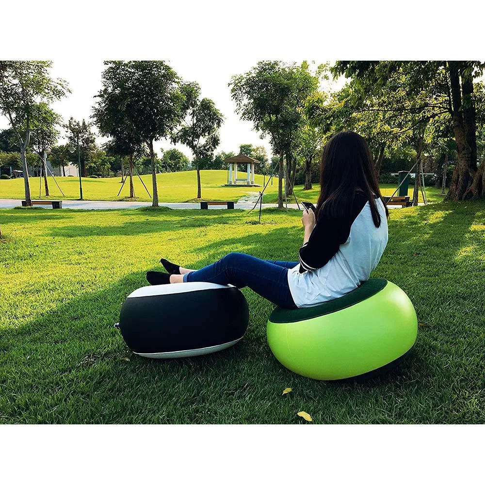 Green color High Quality canape gonflable Inflatable sofa with stool pumped flocked air sofa for furniture household