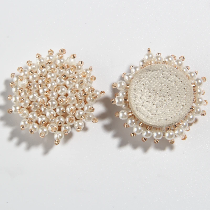 10PCS/Bag 37MM Flower Bead Patch Acrylic Crystal Rhinestone Pearl Embellishment Cloth Felt Applique For Bags Shoes Sew Hair