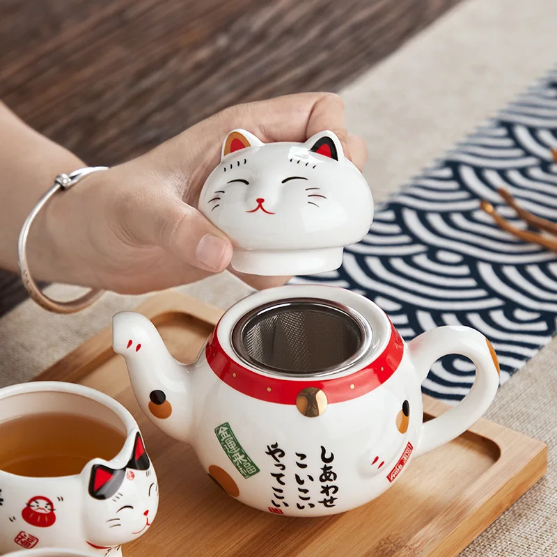 GOOD LIFE ceramic teapot Japanese companion filter tea set a pot of two cups home cute fun beckoning cat tea set gifts