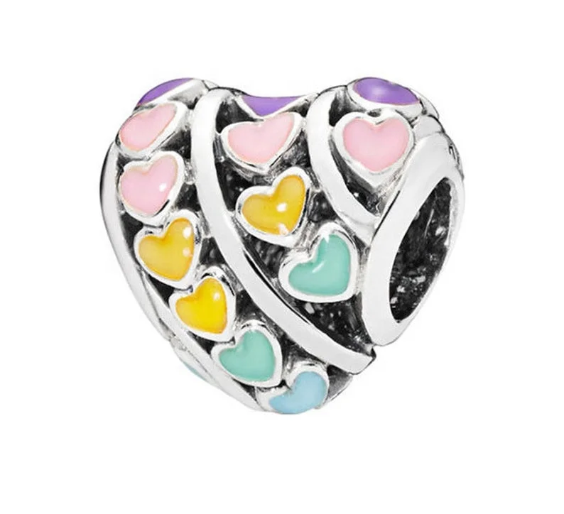 Rainbow heart charms fit for pandora charms bracelet 925 sterling silver mixed enamel charms