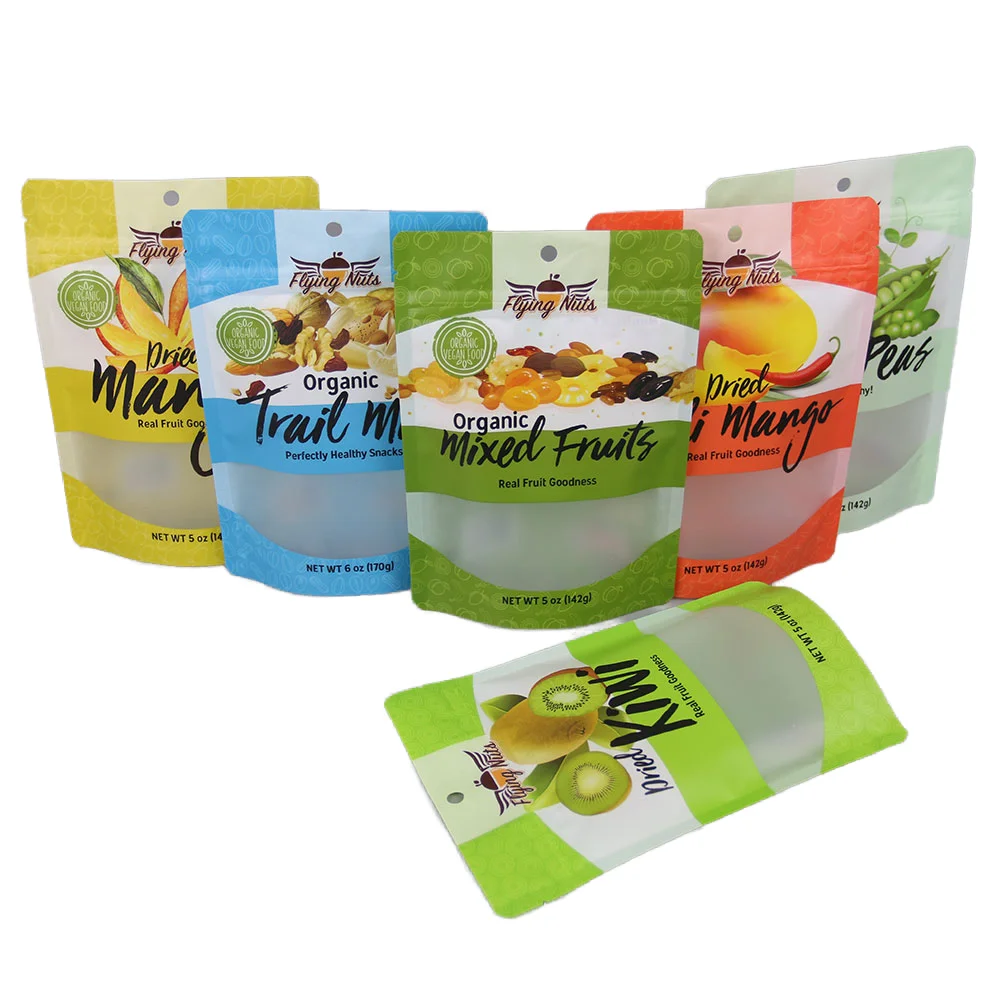 Customizable Stand up Pouches for Dried Fruit Nuts Resealable Aluminum Foil Food Packaging with Zipper Window