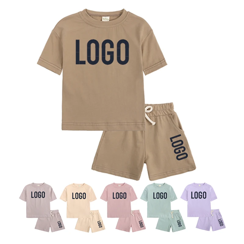 Summer Clothing Children Short Sleeve Pajamas Set Casual Lounge Tracksuit Suits Plain Blank Kids Shorts Sets