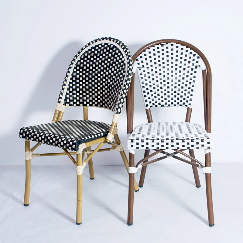 New Design Modern Brand Metal French Garden Patio Outdoor Bistro Dining Aluminum Bamboo Rattan Wicker Chairs Sets