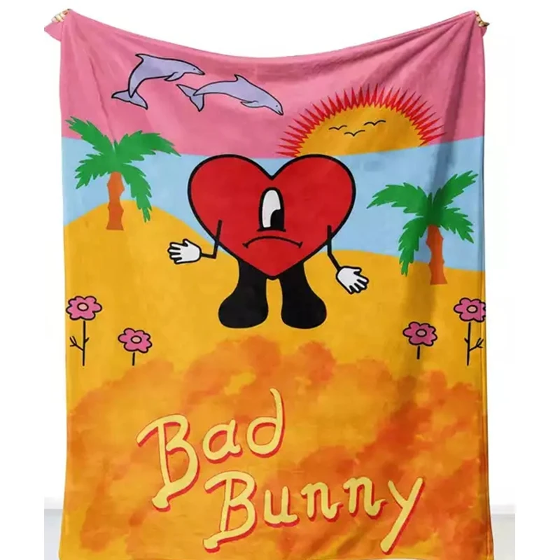 Custom With Logo Printed design Cartoon Painting Polyester bad bunny Sublimation fleece travel throw blanket