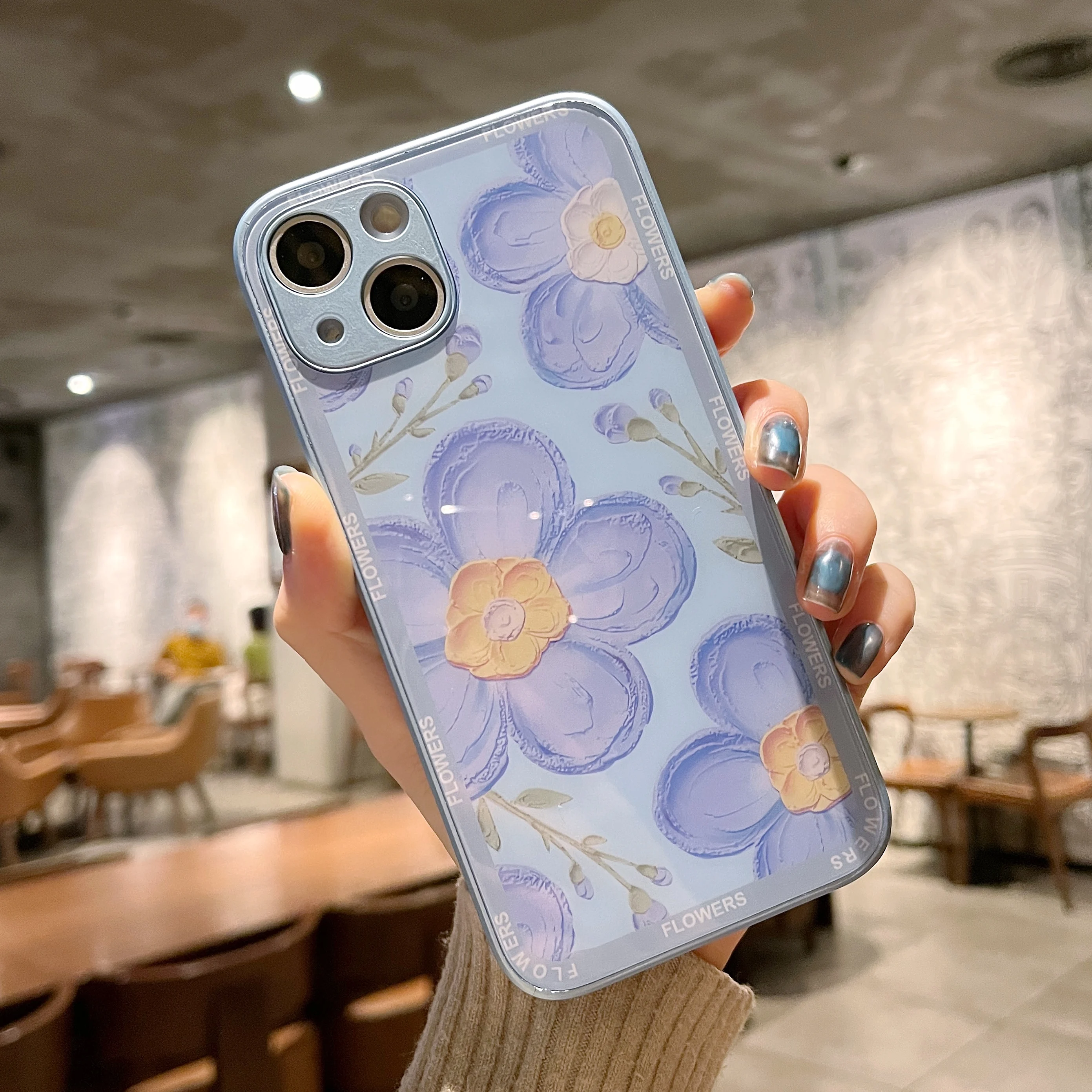 Dropshipping Oil Art Flower Tempered Glass Cell Phone Case For iPhone 14 Pro Max 13 11 12 X XS XR 6 7 8 Plus Shockproof Cover
