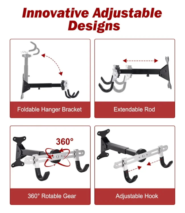 Horizontal Wall Mount Hanger Indoor Bicycle Hook Holder Storage Rack for Home or Garage