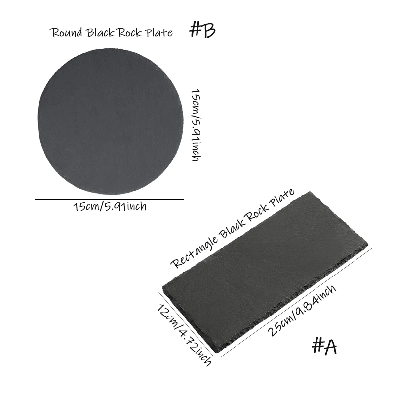 Rectangle Black Rock Plate Slab Round Natural Slate Dinner Plates Pasta Sushi Food Photography Props Serving Tray Cake Dishes pl