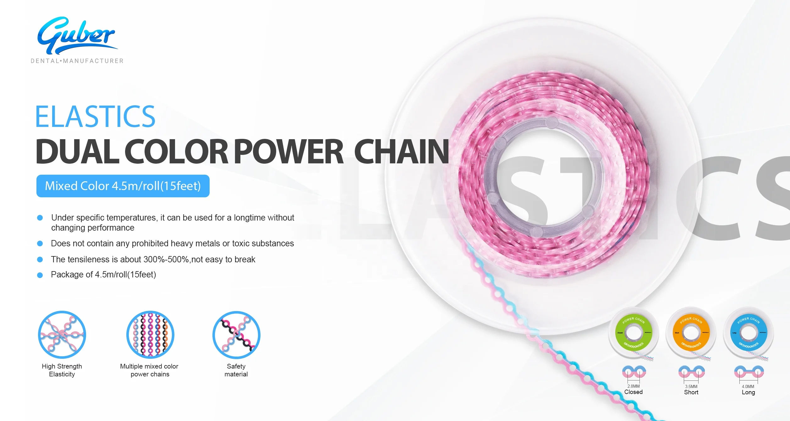 Manufacturer ortho elastic power chain orthodontic power chain good quality 39 kinds colored dental power chain