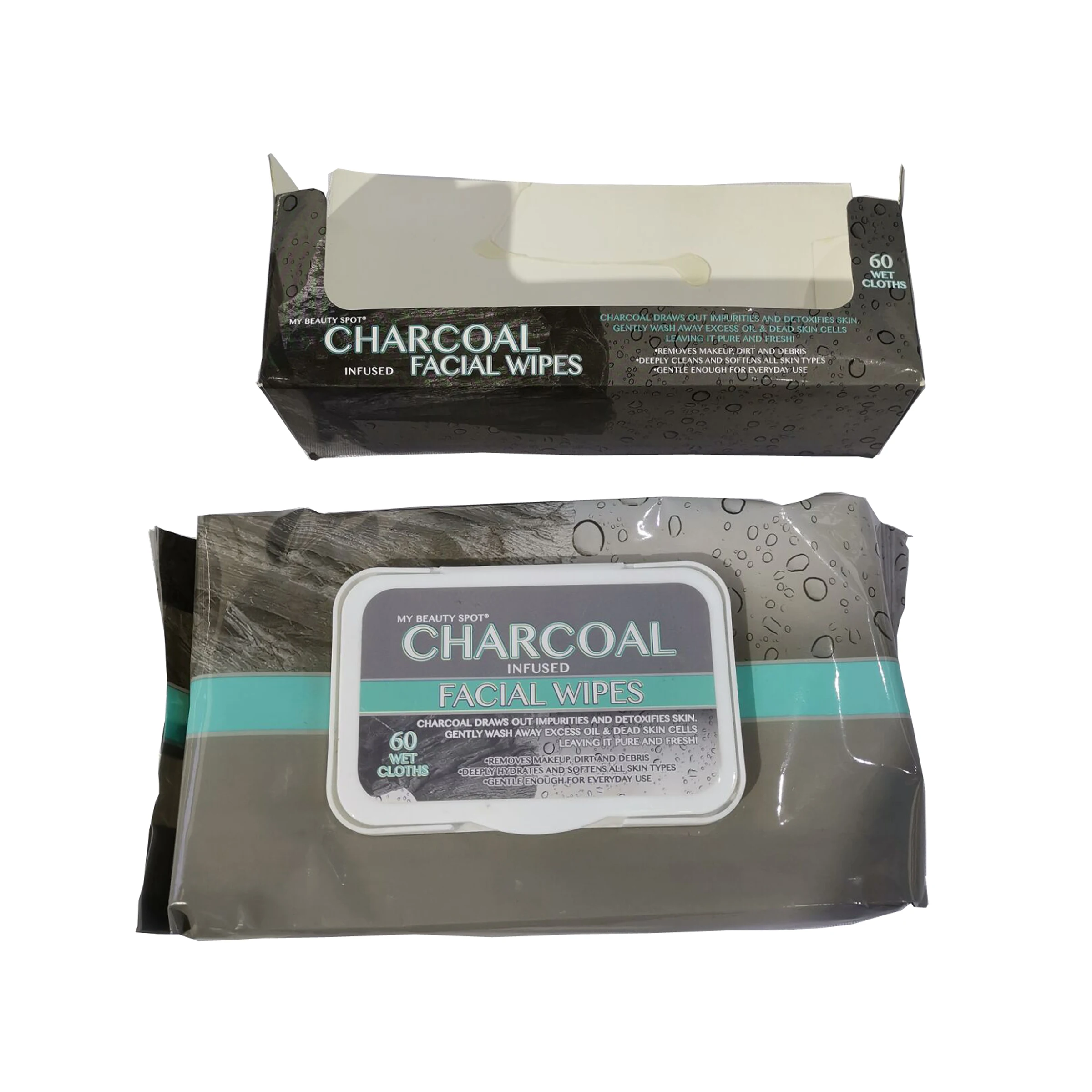 60 counts biodegradable charcoal facial wipes women wipes deodorant refreshing body wipes