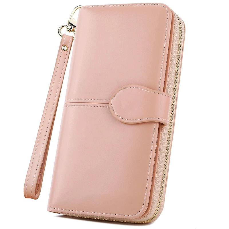 
New Style RFID Blocking Leather Large Capacity Clutch Purse Women Wallet with Strap 