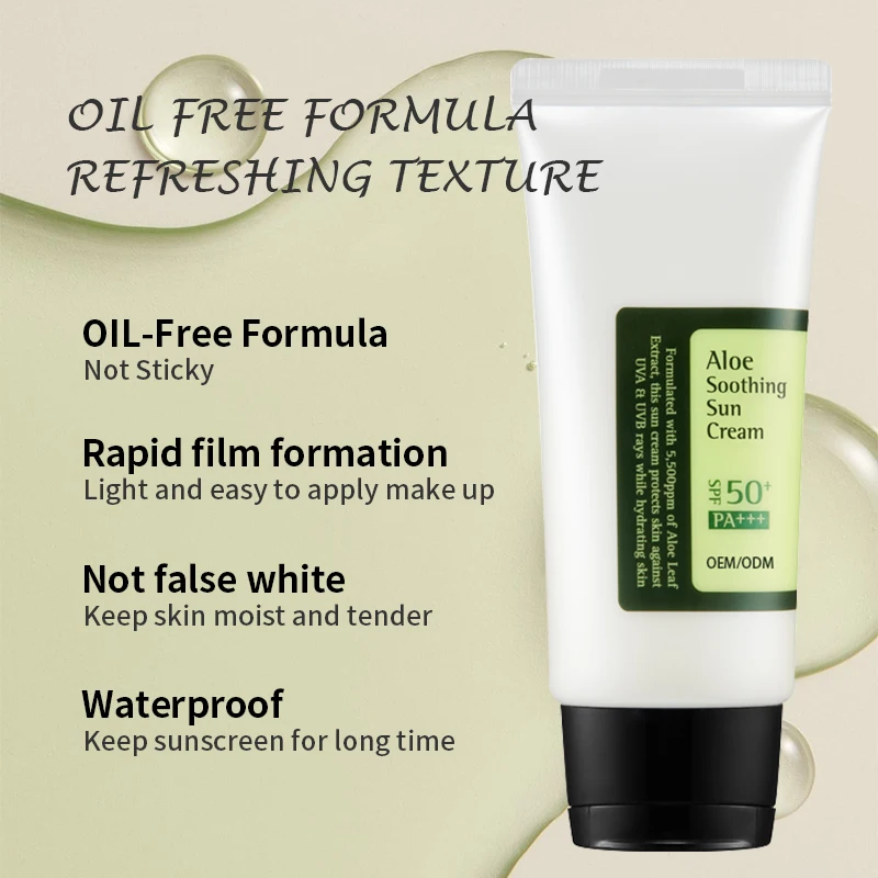 50ml Aloe Soothing Anti-Ageing Korea Cosmetics Spf50 Pa Lightweight Moisturizing Safe Sun Block Cream All Skin Types