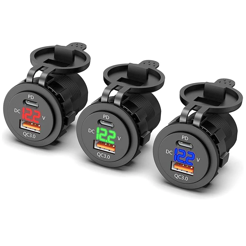 Waterproof type C PD QC3.0 usb charger with voltmeter for boat car bus
